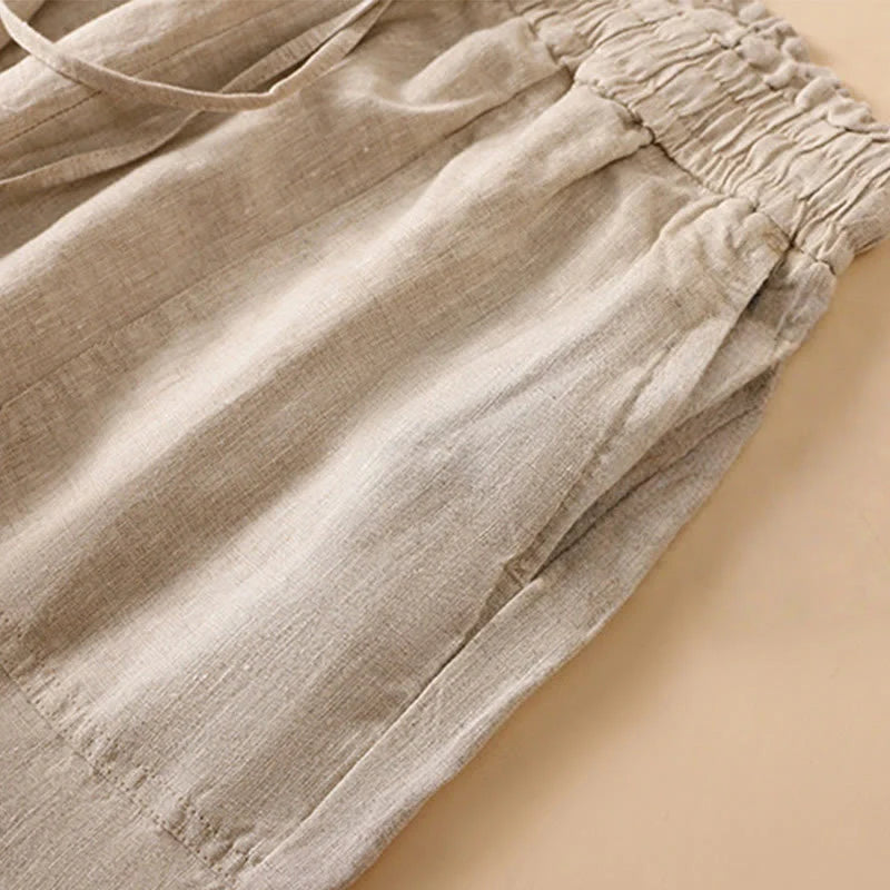 Buddha Stones Casual Straight Leg Design Cotton Women's 7-8 Length Wide Leg Pants With Pockets