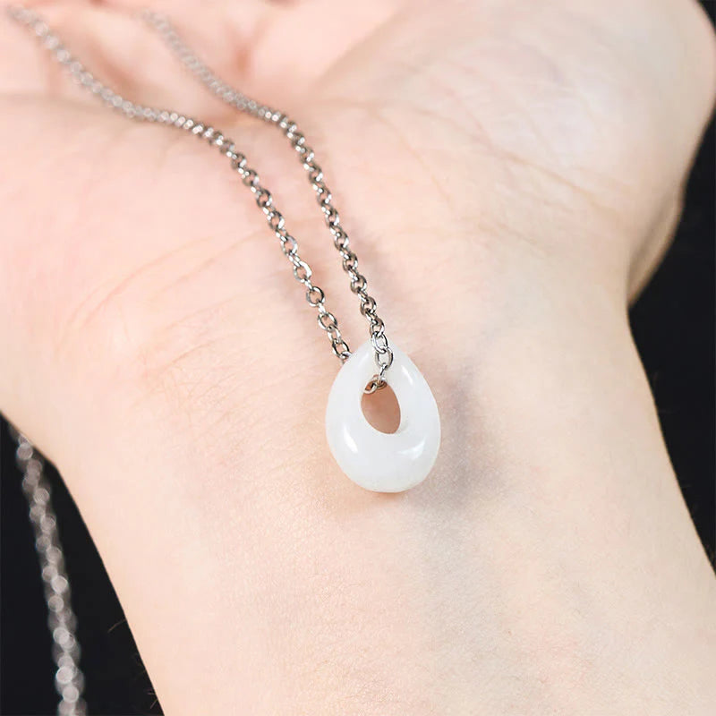 Buddha Stones Water Droplet White Jade Luck Necklace Pendant