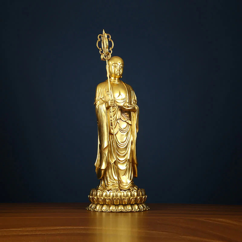 Buddha Stones Ksitigarbha Bodhisattva Figurine Compassion Copper Statue Home Offering Decoration