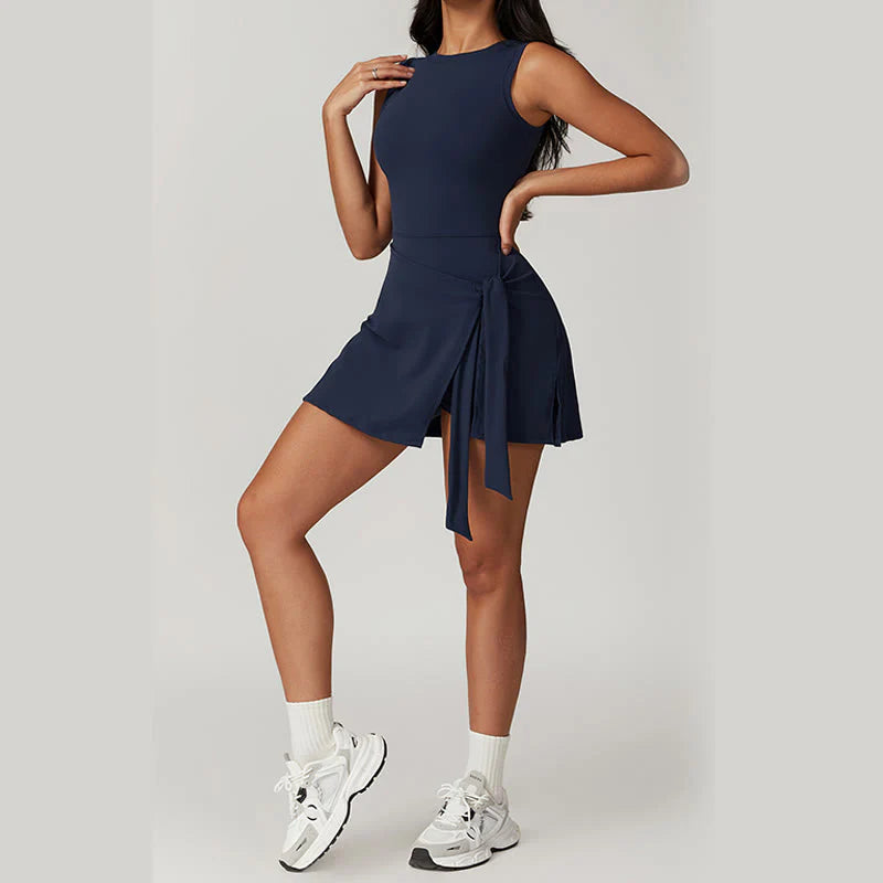 Buddha Stones Solid Color Sports Tennis Yoga Lace-up Women Sports Dress
