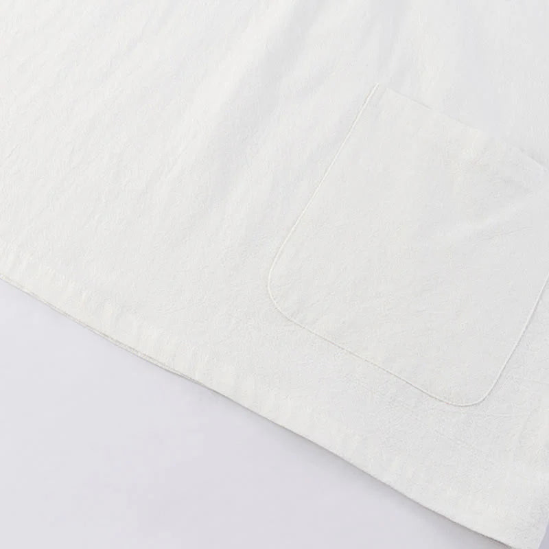 Buddha Stones Casual 2Pcs Pure Color Half Button Design Shirt Drawstring Pants Men's Cotton Linen Meditation Cloth Set With Pockets