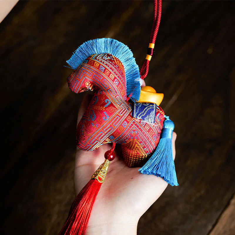 Buddha Stones Year Of The Horse Red String Embroidery Ingot Tassel Decoration