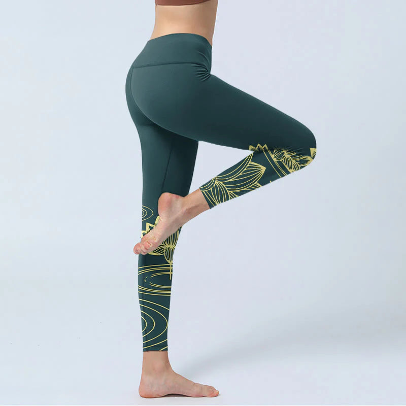 Buddha Stones Lotus Flowers Ripples Print Design Gym Leggings Women's Yoga Pants