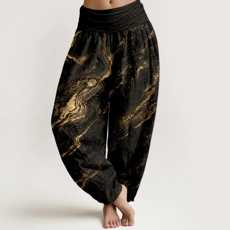 Buddha Stones Ripple High Elastic Waistband Women's Harem Pure Cotton Pants