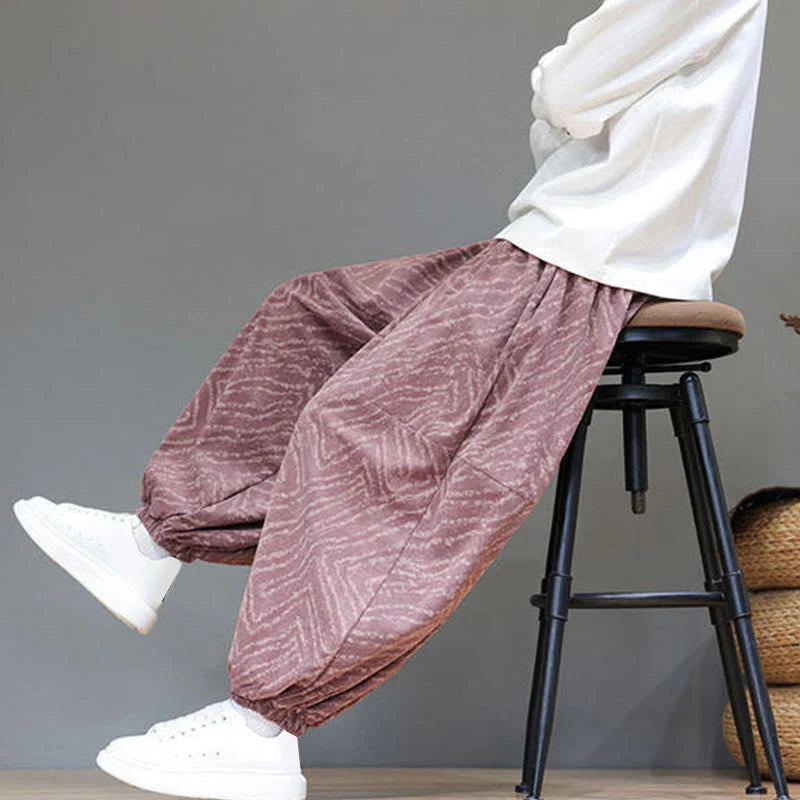Buddha Stones Fall Texture Drawstring Design Corduroy Cotton Linen Men's Harem Pants With Pockets