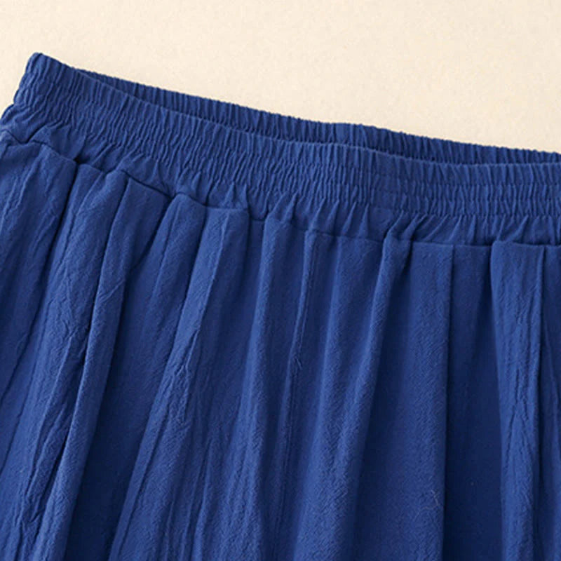 Buddha Stones Commute Solid Color Women's Harem Elastic Waist Cotton 7-8 Length Pants With Pockets