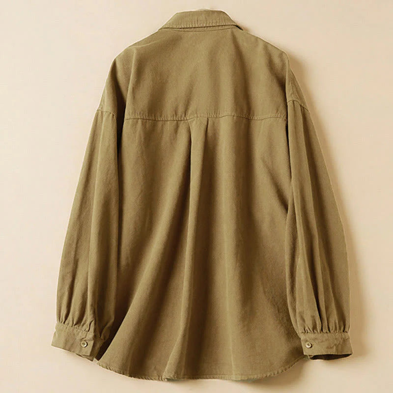 Buddha Stones Casual Buttons Design Women's Stand Collar Long Sleeve Cotton Shirt