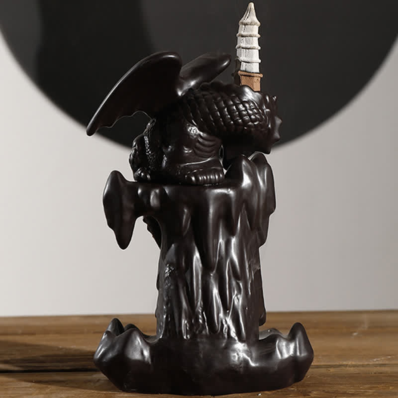Buddha Stones Nordic Dragon Ceramic Backflow Smoke Fountain Meditation Healing Incense Burner Led Ball Decoration