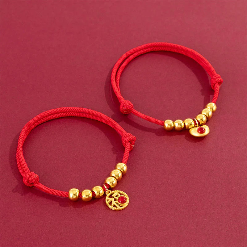 Buddha Stones Red String Bead Yuanbao Fu Character Protection Adjustable Cats Dogs Pet Collar