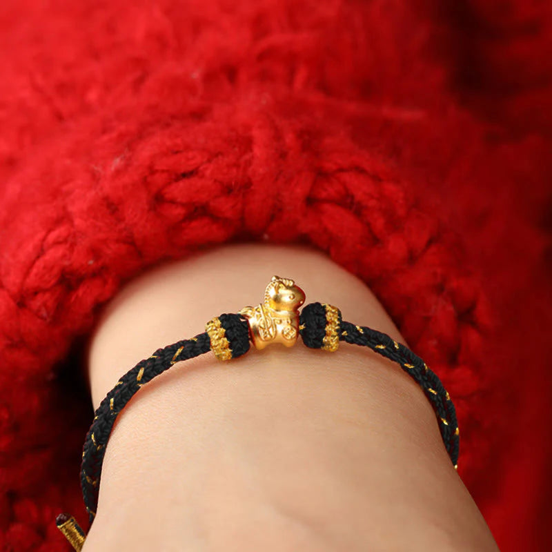 Buddha Stones 999 Gold Year Of The Horse Braided String Rope Luck Adjustable Bracelet