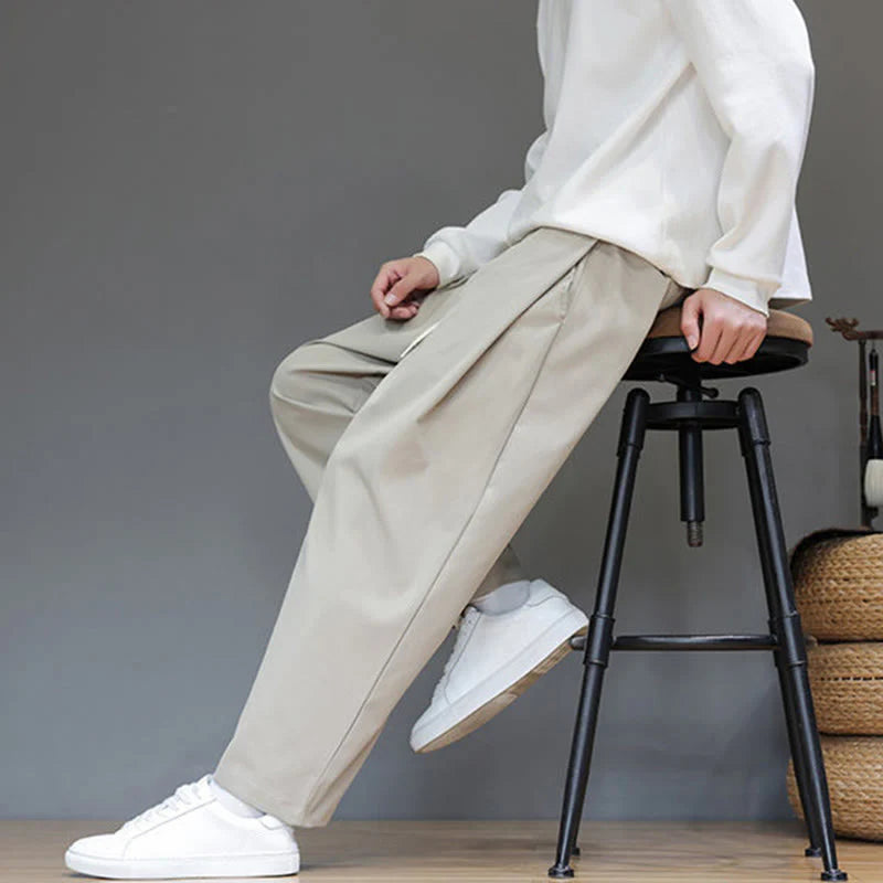 Buddha Stones Fall Solid Color Straight Leg Design Men's Harem Pants With Pockets