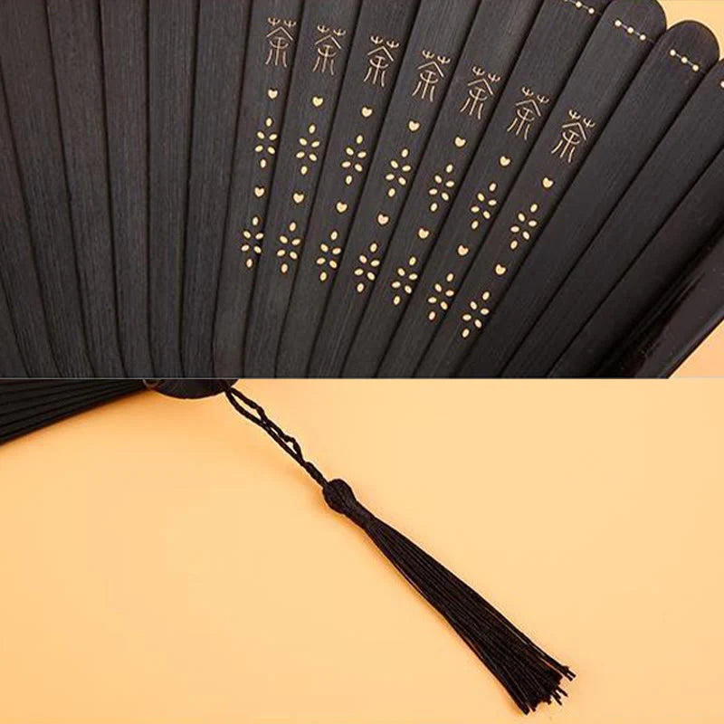 Buddha Stones Hibiscus Flower Plum Blossom Handheld Bamboo Folding Fan