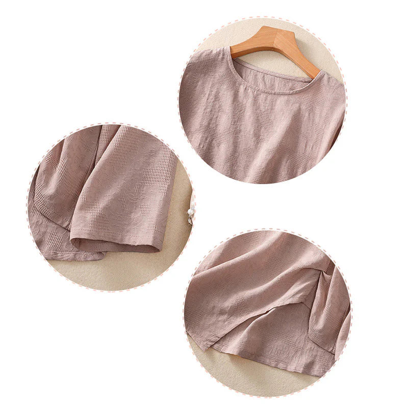 Buddha Stones Jacquard Irregular Hem Pleated Design Women's Cotton Long Sleeve Shirt