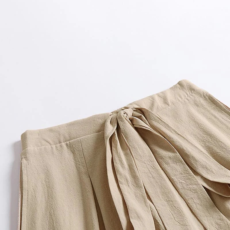 Buddha Stones Plain Lace-up Drawstring Design Men's Ankle-Length Cotton Linen Wide Leg Pants With Pockets