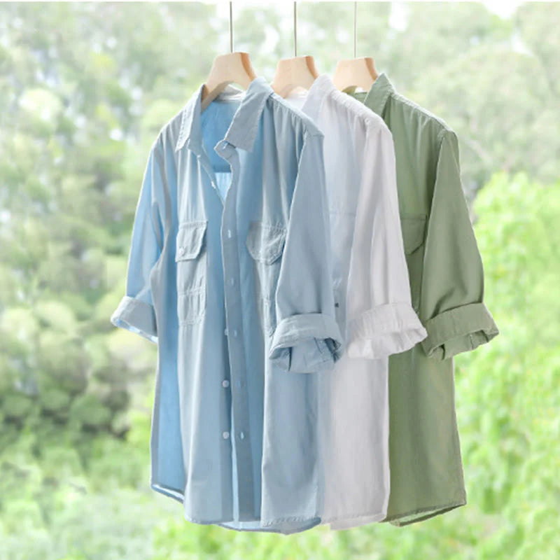 Buddha Stones Summer Buttons Down Two Decorative Pockets Men's Half Sleeve Cotton Shirt