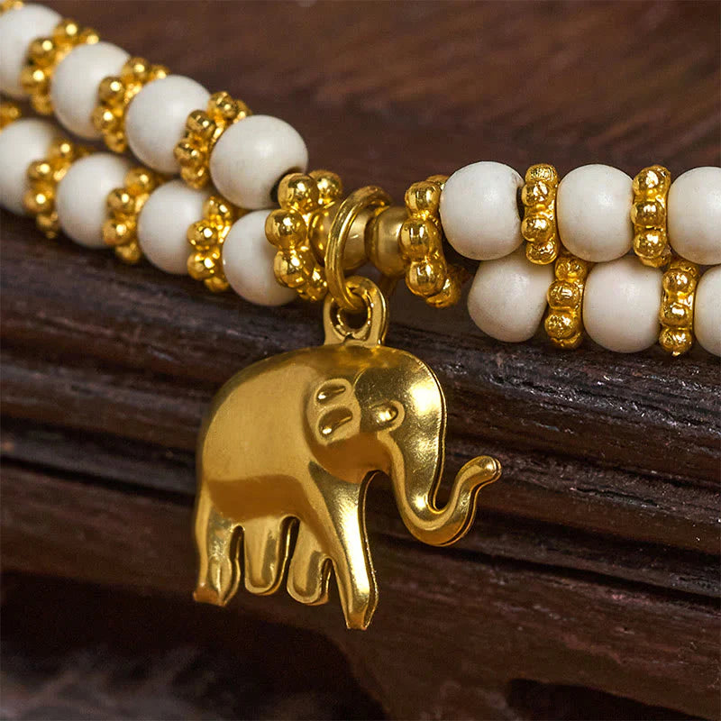 Buddha Stones Turquoise Elephant Luck Double-layer Plated Copper Strength Bracelet