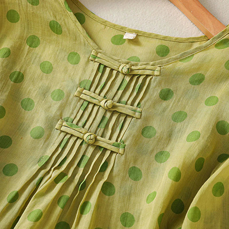 Buddha Stones Fall Round Neck Polka Dots Long Sleeve Women's Polyester Shirt