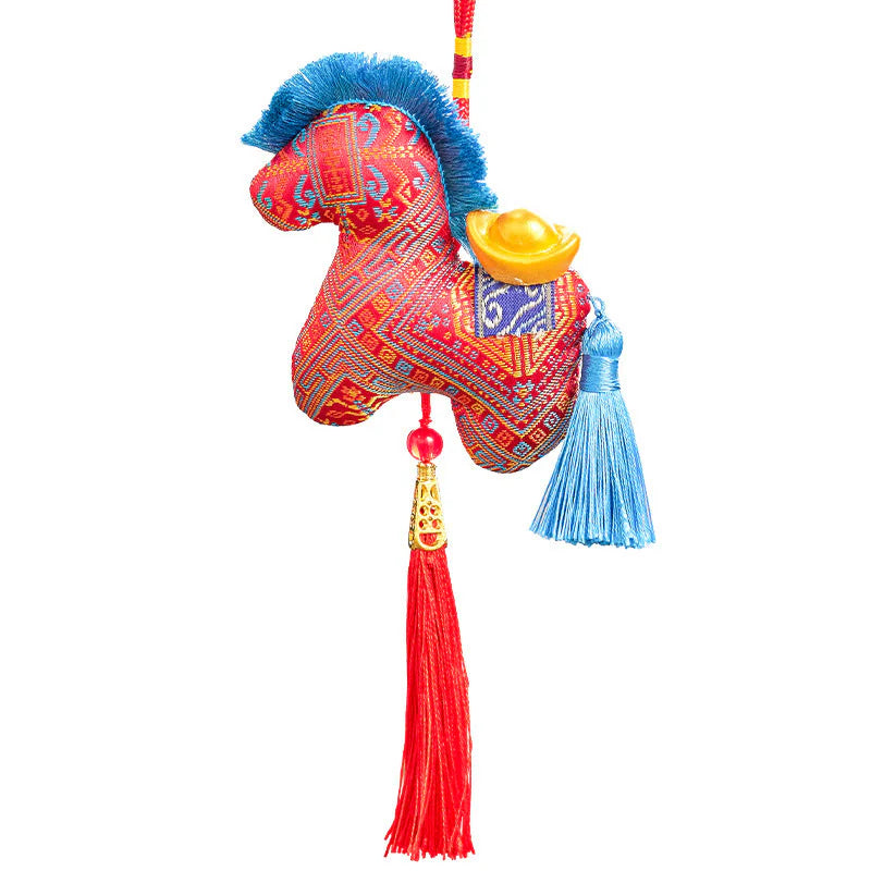 Buddha Stones Year Of The Horse Red String Embroidery Ingot Tassel Decoration