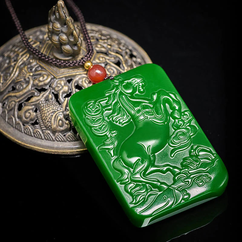 Buddha Stones Year Of The Horse Jade Abundance  Necklace Pendants