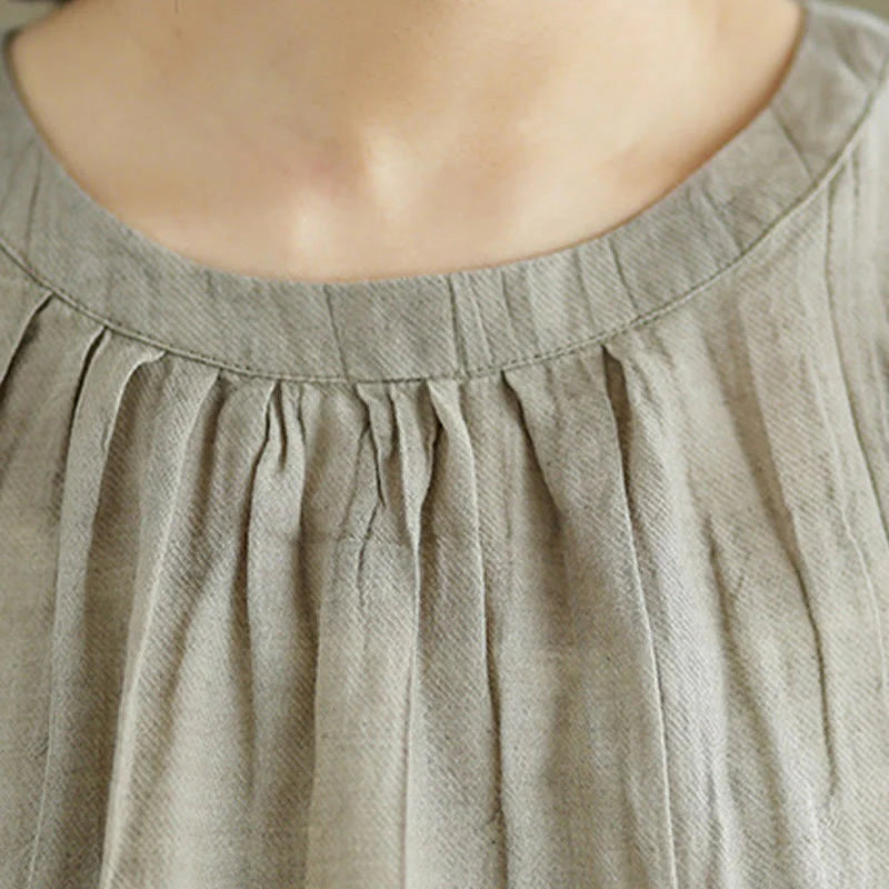 Buddha Stones Summer Wrinkles Simple Design Crew Neck Cotton Linen Women's Sleeveless Vest Waistcoat
