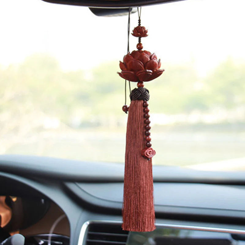 Buddha Stones Tibetan Small Leaf Red Sandalwood Lotus Luck Protection Tassel Decoration (Extra 35% Off | USE CODE: FS35)