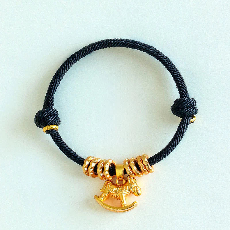 Buddha Stones Year Of The Horse Simple Horse Circle Charm Rope Faith Bracelet