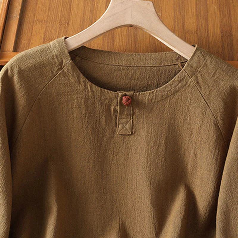 Buddha Stones Casual Plain Long Sleeve Cotton Polyester Women's Shirt