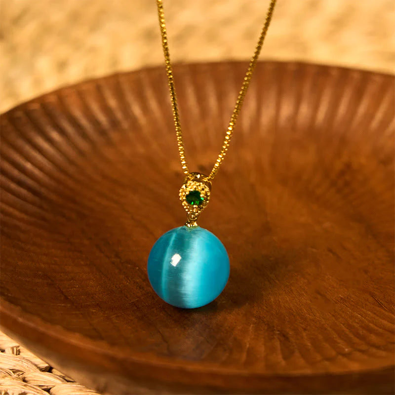 Buddha Stones Cat's Eye Round Ball Confidence Necklace Pendant