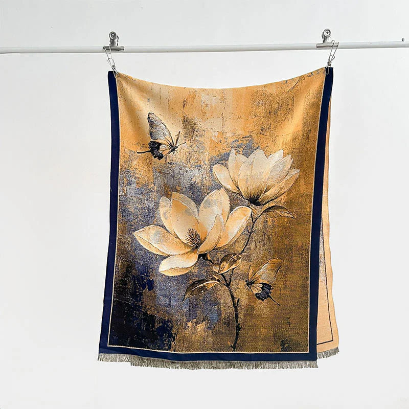 Buddha Stones Winter Magnolia Butterfly Pattern Soft Scarf Shawl