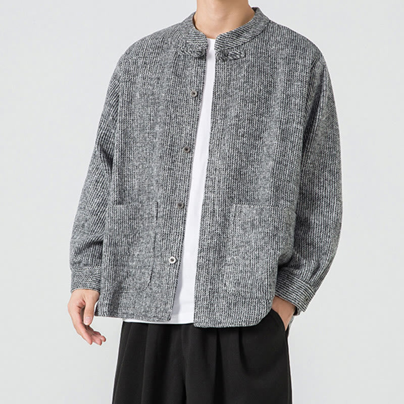 Buddha Stones Solid Color Frog-Button Long Sleeve Men's Cotton Corduroy Jacket With Pockets