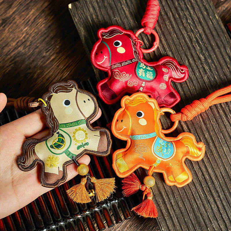 Buddha Stones Year Of The Horse Various Color Embroidery Tassel Prosperity Key Chain