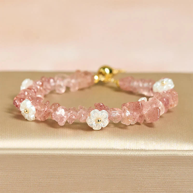 Buddha Stones Irregular Crystal Flower Design Amethyst White Crystal Balance Bracelet