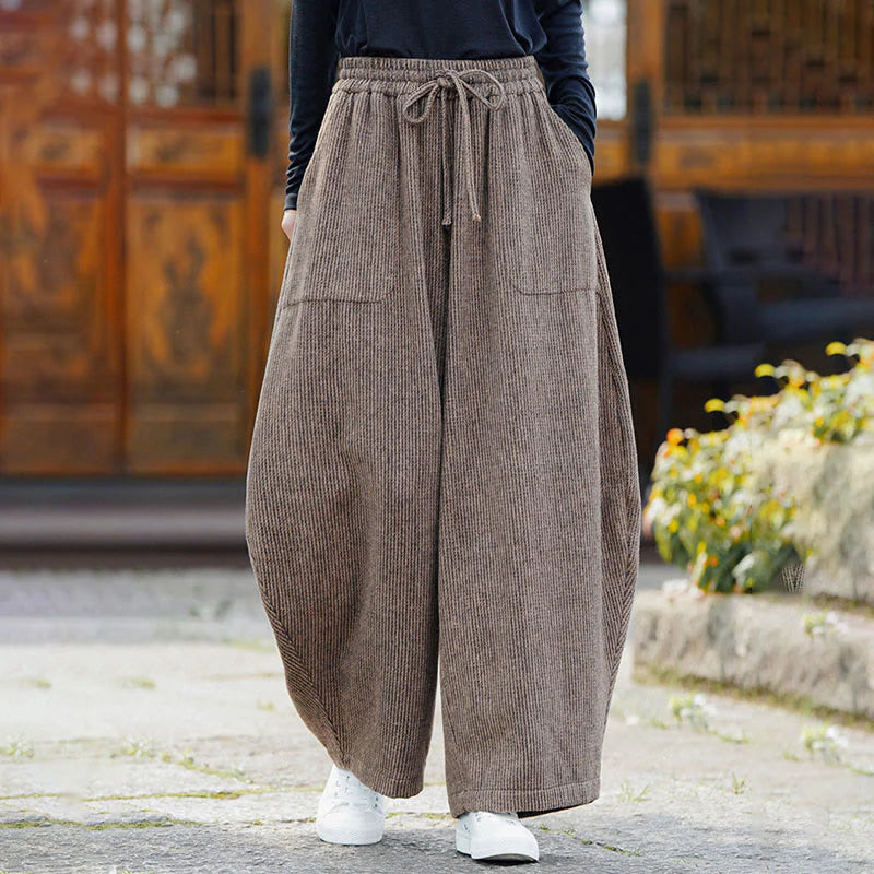 Buddha Stones Winter Men's Pure Color Drawstring Design Cotton High Waist Pants With Pockets