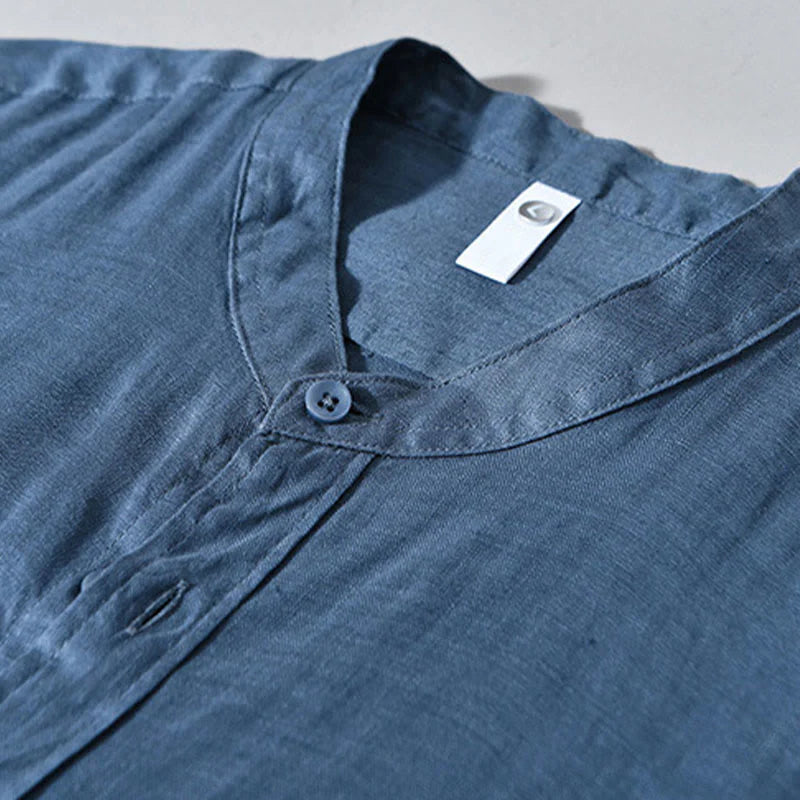 Buddha Stones Simple Fall Long Sleeve Buttons Design Linen Men's Shirts