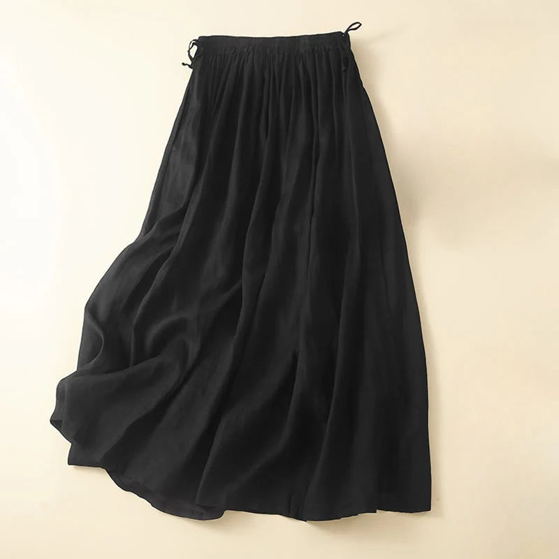Buddha Stones Plain Lace Up Elastic Waist Women's Skirt With Pockets