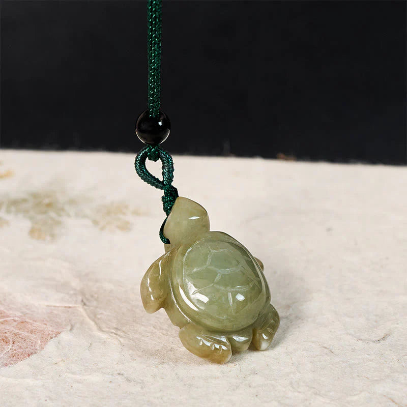 Buddha Stones Green Jade Turtle Prosperity Necklace Pendant