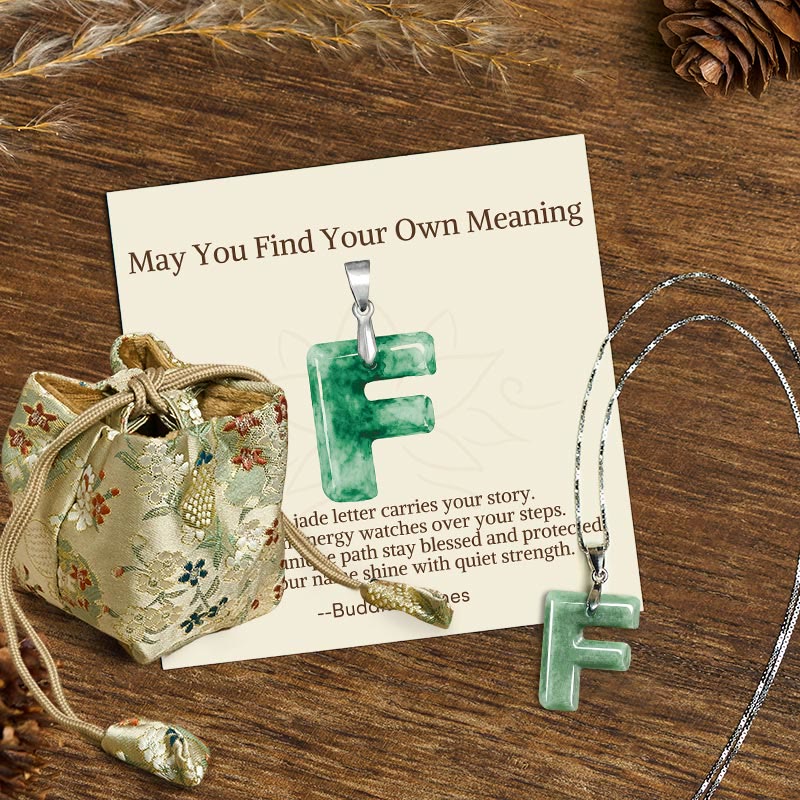 Buddha Stones May You Find Your Own Meaning Natural A-Z Letter Jade Titanium Steel Chain Necklace Includes Gift Message Card