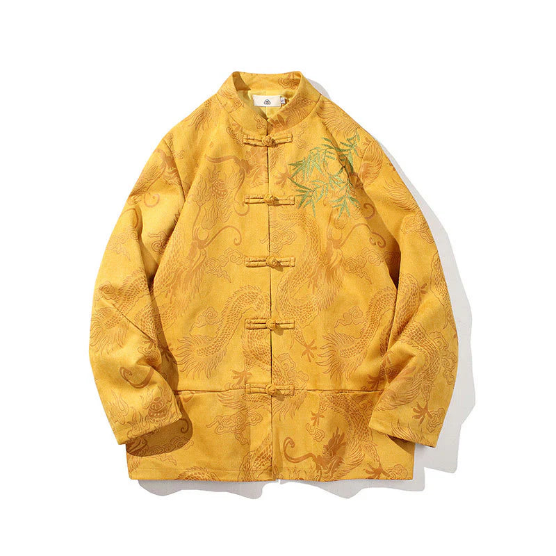 Buddha Stones Bamboo Dragon Frog-Button Desgin Long Sleeve Men's Jacket