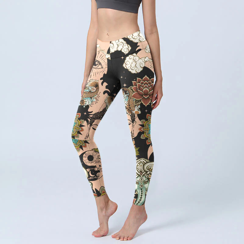 Buddha Stones Lotus Ganesh Mandala Evil Eye Koi Fish Yin Yang Shape Gym Leggings Women's Yoga Pants