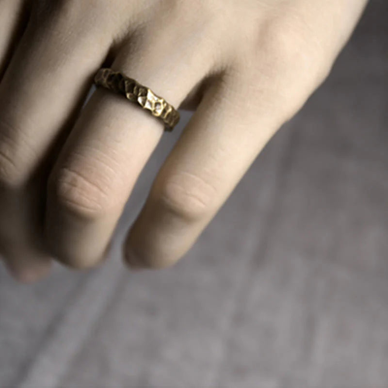 Buddha Stones Tibetan Bump Texture Design Copper Brass Luck Ring