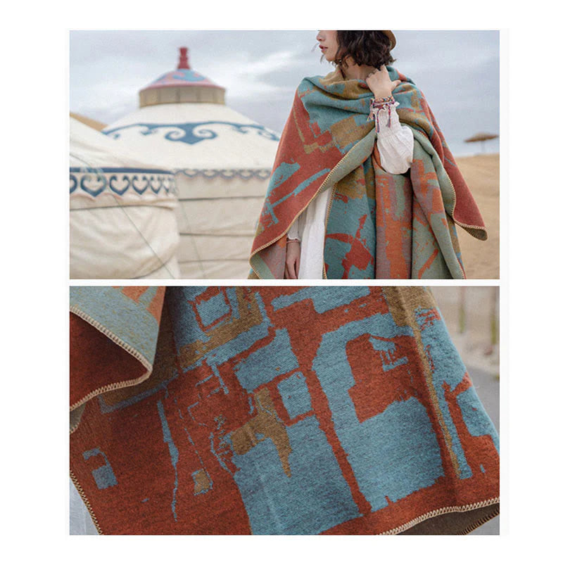 Buddha Stones Tibetan Orange Shawl Warm Cloak Scarf