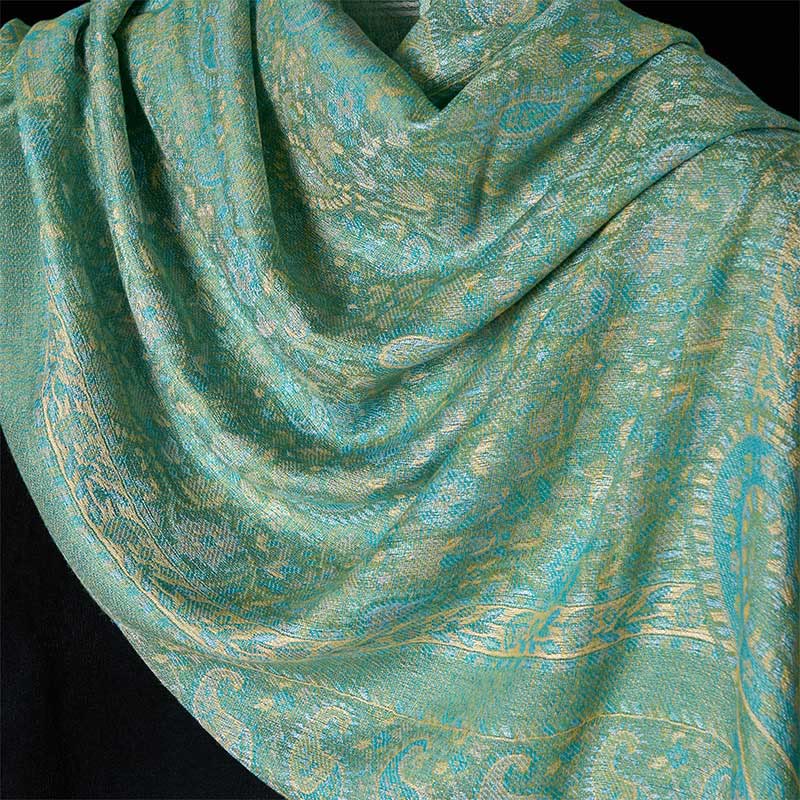 Buddha Stones Spring Green Cashew Flower Geometric Stripes Pattern Tassel Cozy Scarf Shawl