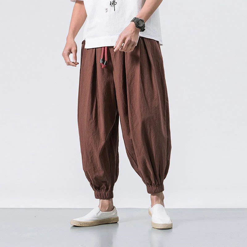 Buddha Stones Casual Sports Men's Solid Color Cotton Drawstring Pants With Pockets