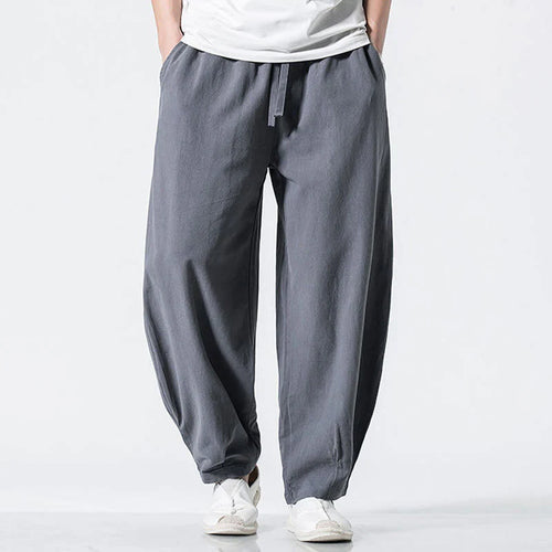 Buddha Stones Drawstring Elastic Waist Ankle-Length Men's Cotton Pants With Pockets