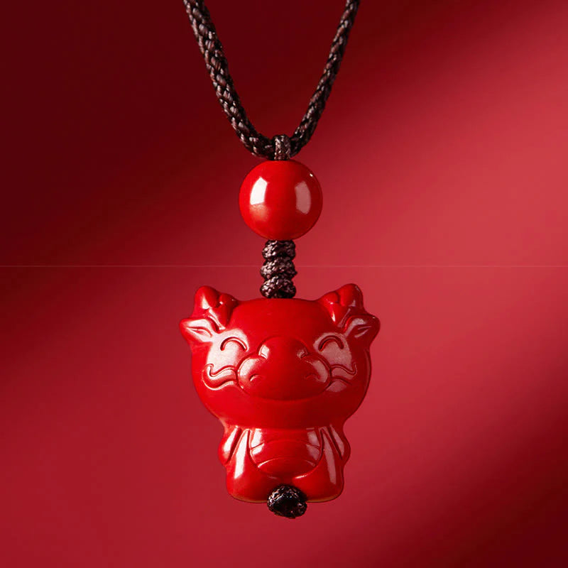 Buddha Stones Year Of The Horse Chinese Zodiac Engraved Design Cinnabar Blessing Rope Necklace Pendants