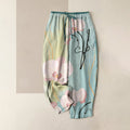 Buddha Stones Cotton Orchid Print Drawstring Women's Elastic Waist Pants With Pockets