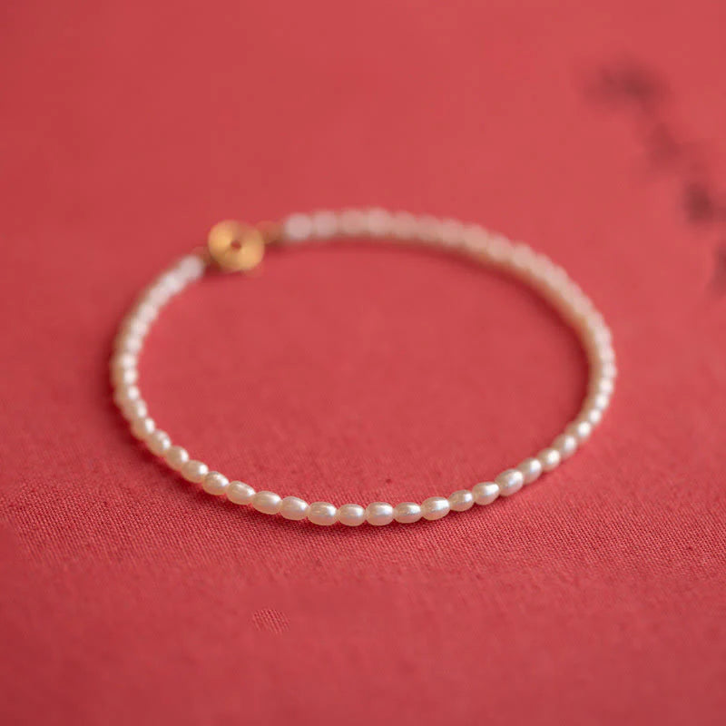 Buddha Stones 2mm Natural Pearl Ultra-thin Beads 14k Gold Plated Copper Wisdom Bracelet