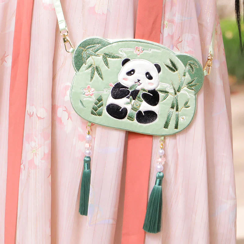 Buddha Stones Embroidery Lucky Panda Cat Shiba Inu Deer Rabbit Fox Flower Cute Animal Hanfu Bag Crossbody Bag Shoulder Bag