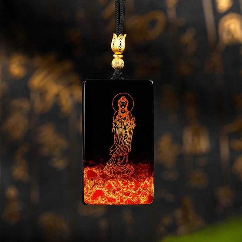 Buddha Stones Chinese Zodiac Natal Buddha Fu Character Lacquer Craft Sandalwood Pendant Necklace