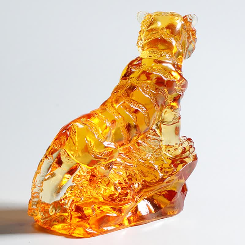 Buddha Stones Handmade Liuli Crystal Tiger Art Piece Protection Home Decoration